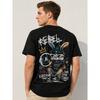 Men's Black Short Sleeve Crew Neck T-Shirt with Graffiti Bunny Graphic Print, Soft Cotton Feel, Relaxed Fit for Streetwear & Casual Daily Wear