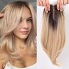 Topper de Cabello con Capas Ombré Rubio de 14 Pulgadas con Flequillo para Mujer Cabello Sintético Toppers Base de Encaje Suizo con 3 Pinzas para Cabello Fino
