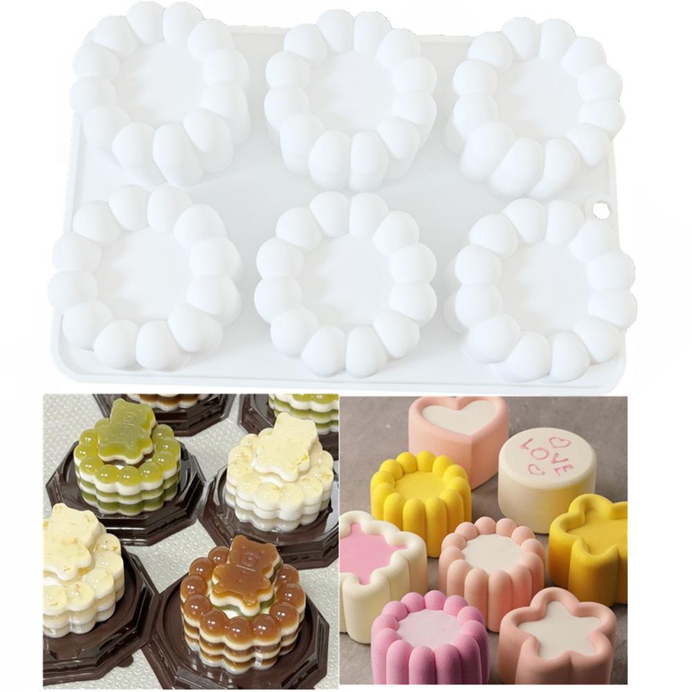 

1 Pc 6 with Round Recessed Mousse Mold Small Flower Pot French Dessert Silicone Cake Mold Chocolate Jelly Mold Baking