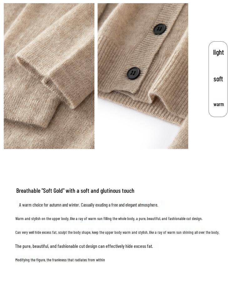 Lekasha 100% Pure Cashmere Loose Round Neck Cardigan Sweater Coat