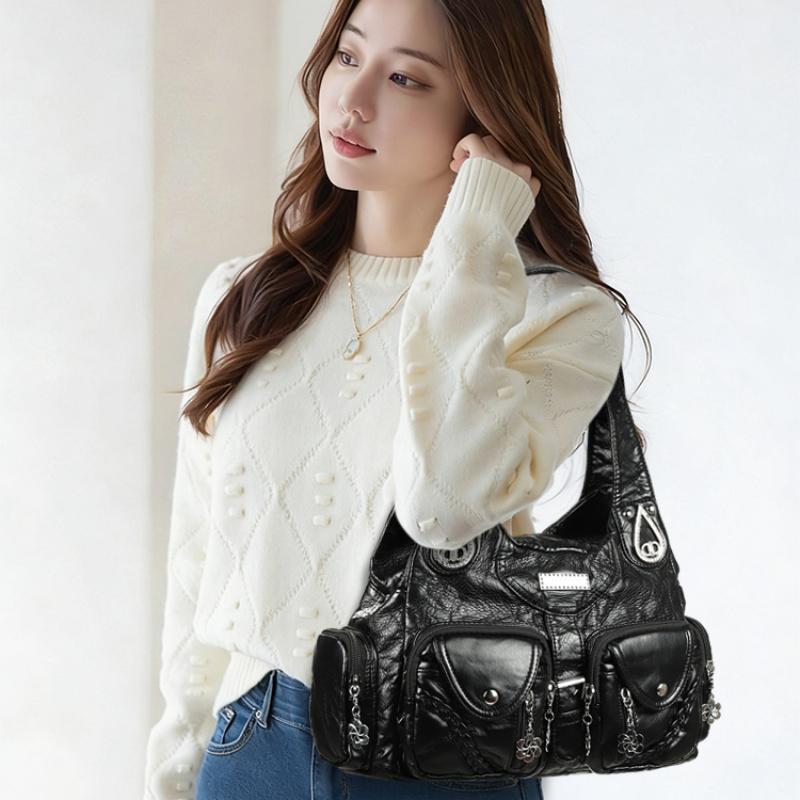 Commute PU Sewing Thread Zipper Classic Women Shoulder Bag 2026 Spring High Quality Large Capacity Shopper Fashion Handbag Solid Color Crossbody Bags