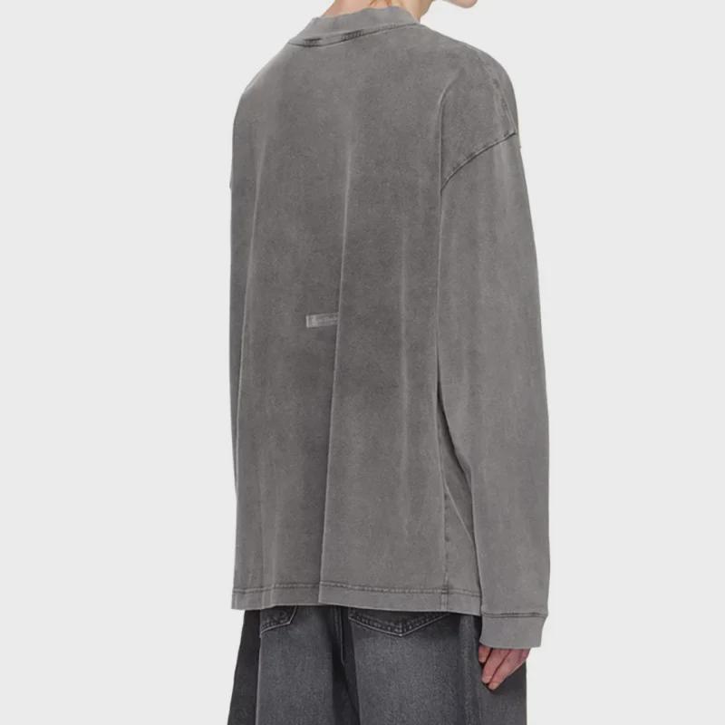 Унісекс Потерта З довгим рукавом Ретро Однотонна Вільного крою Повсякденна Футболка з круглим вирізом