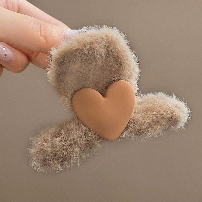 Plush love small grab clip female 2026 new temperament half tie hair on the back of the head shark clip hairpin