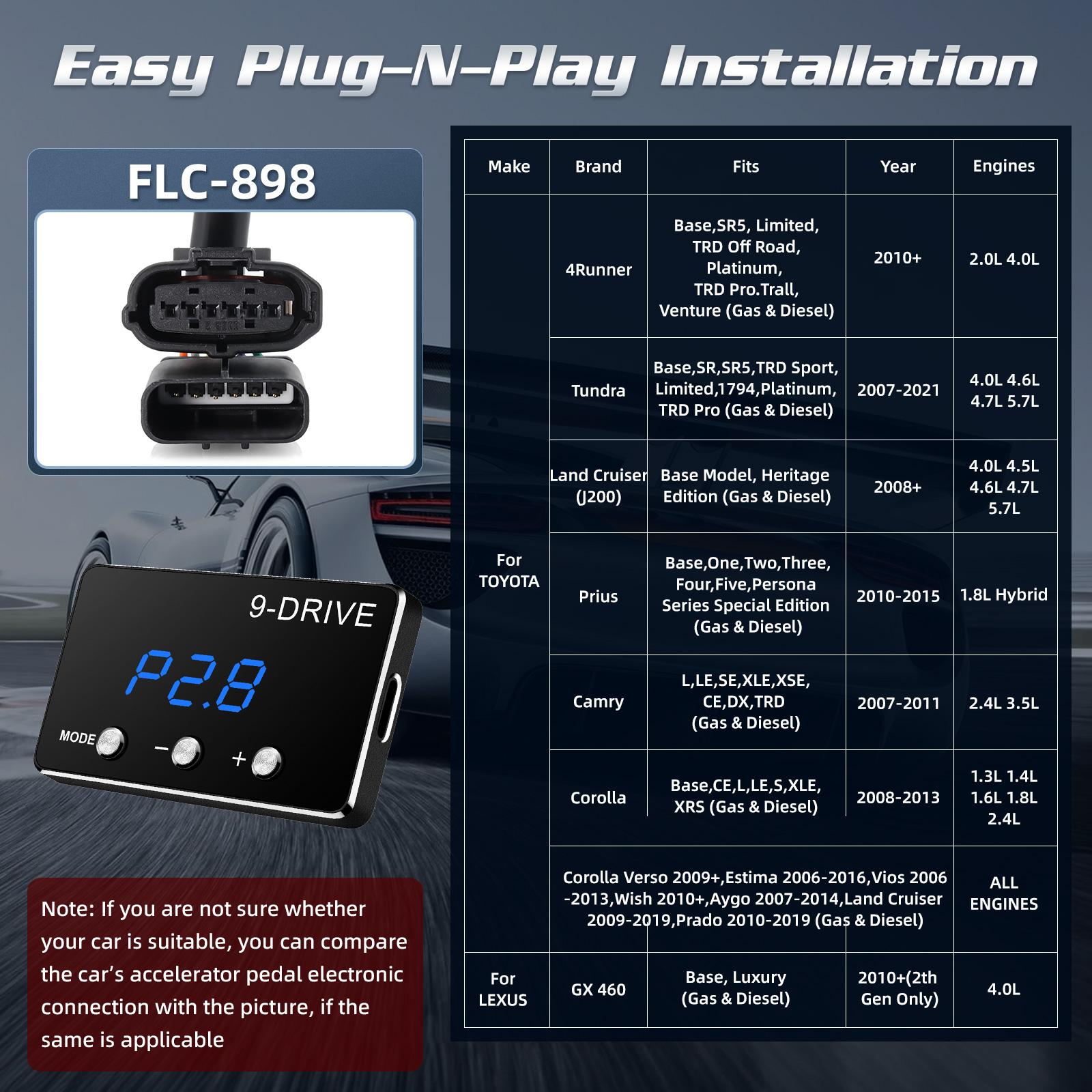 Racing Power Accelerator Controller Plug Play 9-Drives Electronics Throttle Controller Car Pedal Booster Tuning Parts Accessory FLC-898