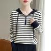 Pullover mit halbem Reißverschluss - Langarm, Lockerer und Entspannter Stil, Gestreift, Mit Kapuze, Gestricktes Baselayer-Shirt für den Winter