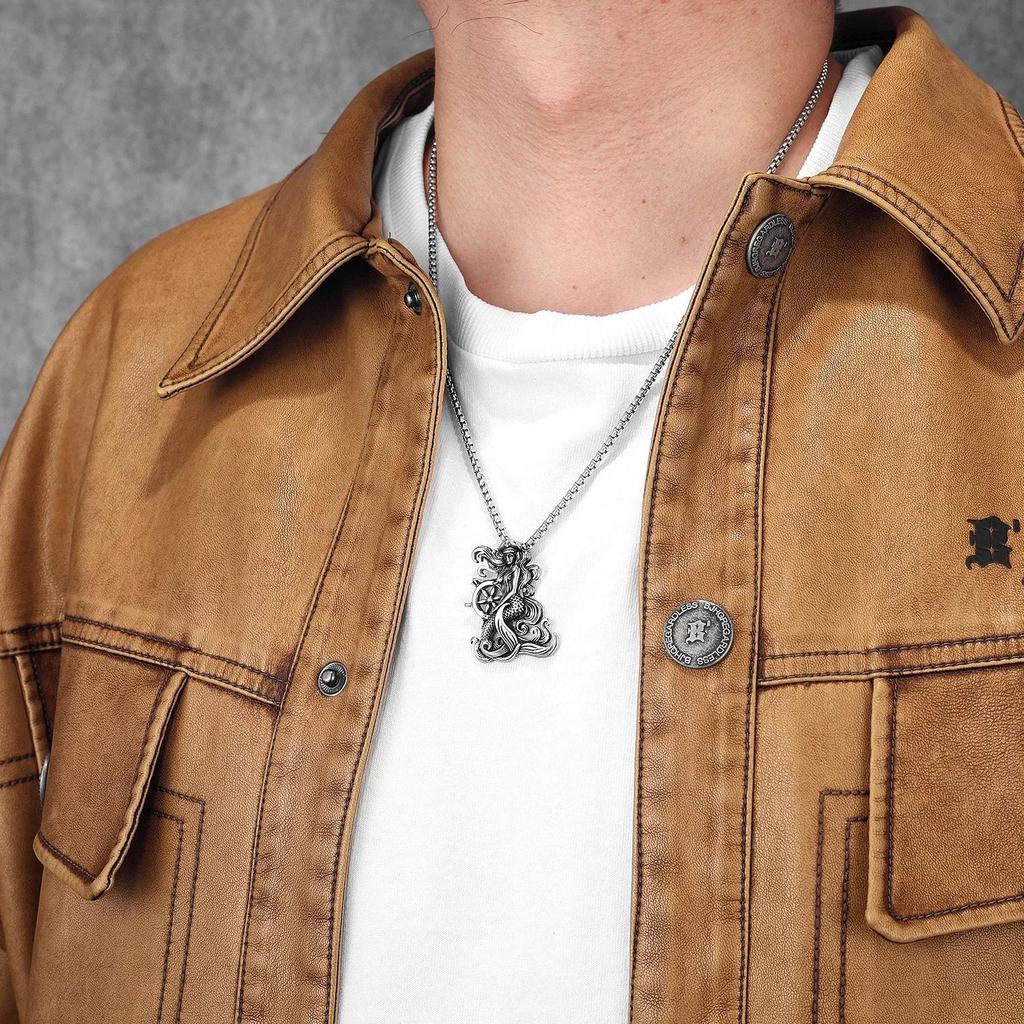 Vintage Retro Captain Mermaid Pendant Necklace Chain Unisex Men Women Fashion Gothic Amulet Talisman Jewelry Party Gift