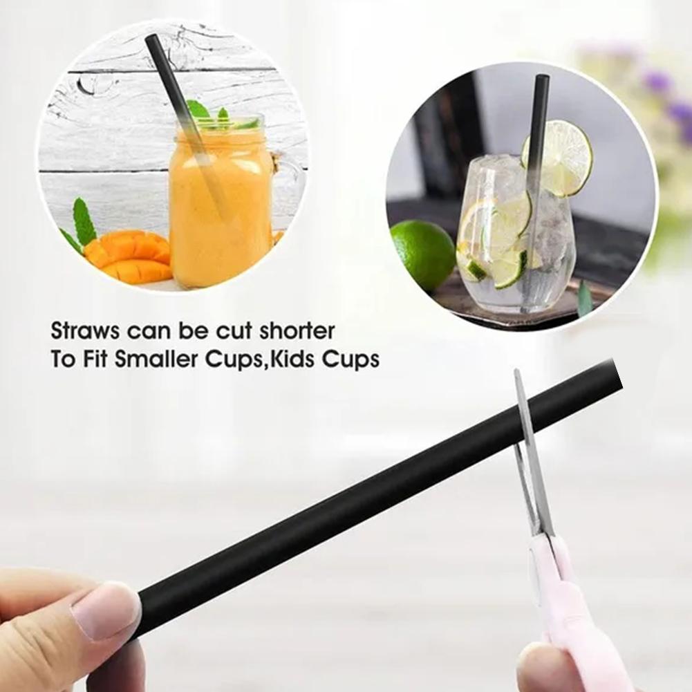 100Pcs Black Drinking Straws 7mm*255mm Plastic Straws Bar Cocktail Kitchen Wedding Party Beverage Straws Accessories