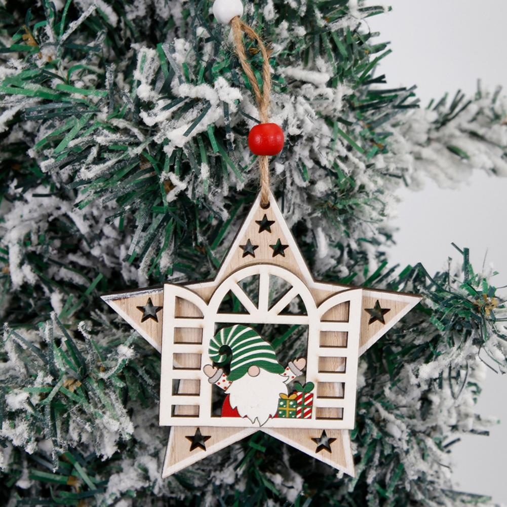 Christmas Pendant Decoration Wooden Christmas Ornaments Wooden Christmas Decorations Set for Home Parties Gnome Star
