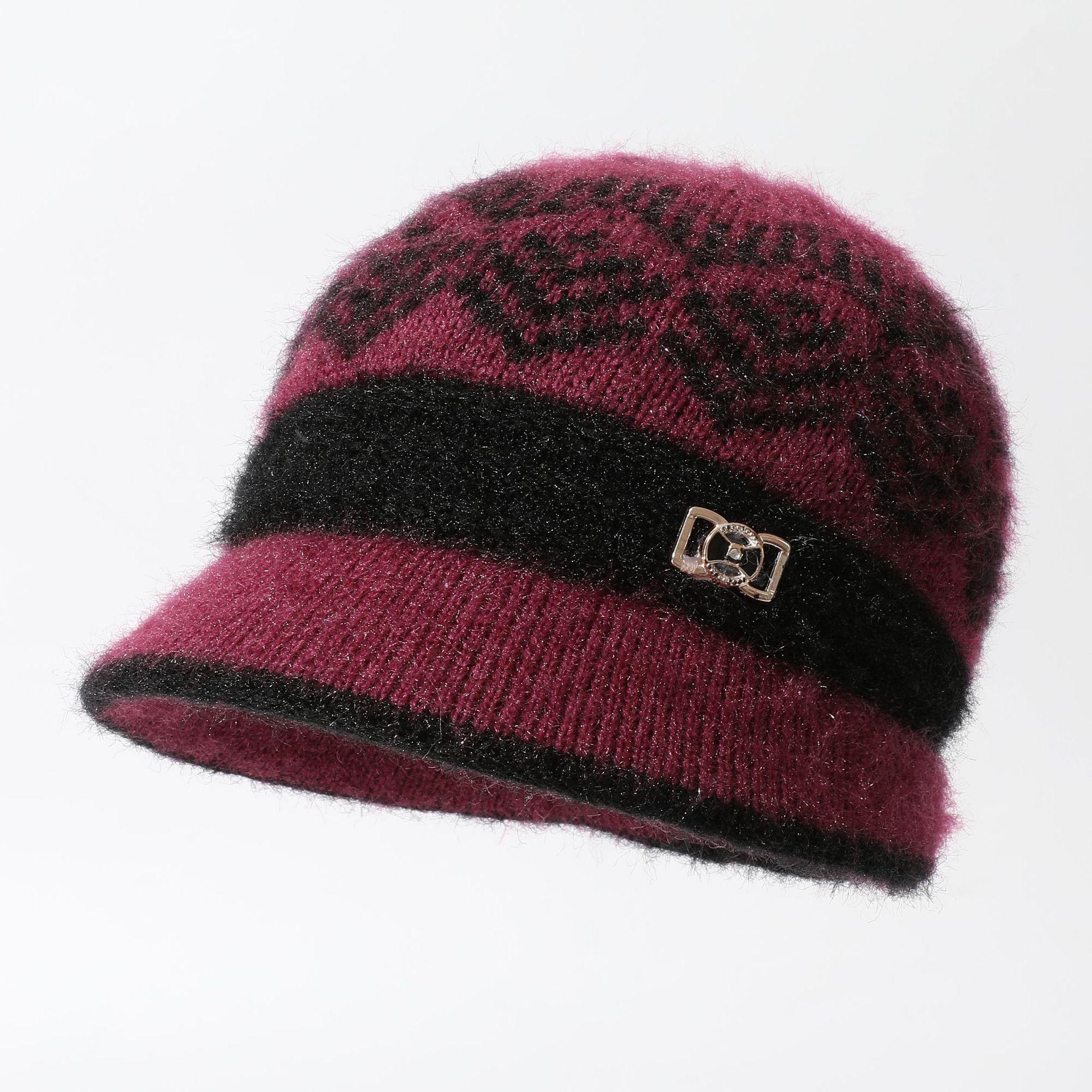 

Шляпа для мамы среднего и пожилого возраста Женская осенне-зимняя теплая вязаная шерстяная шляпа с плюшем для защиты от холода Шляпа-ведро для бабушки и пожилой женщины One Size