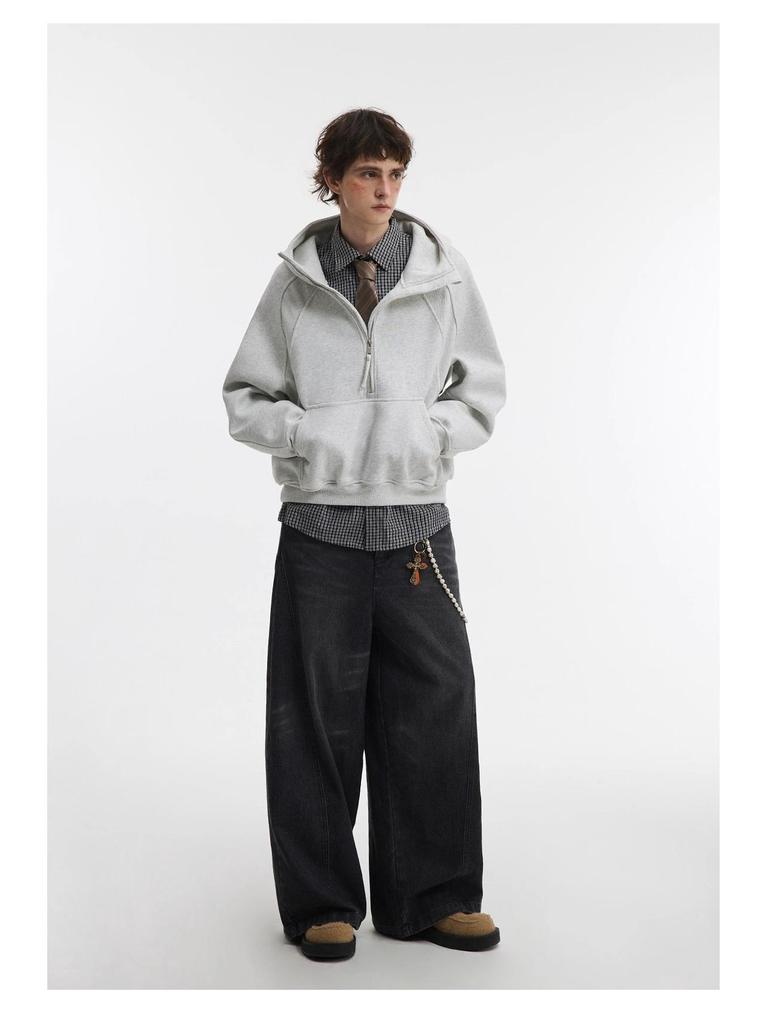 Nowy Amerykański Trend Ciężka Męska Bluza z Półzamkiem - Wiosna/Jesień Czysty Fason Pulower