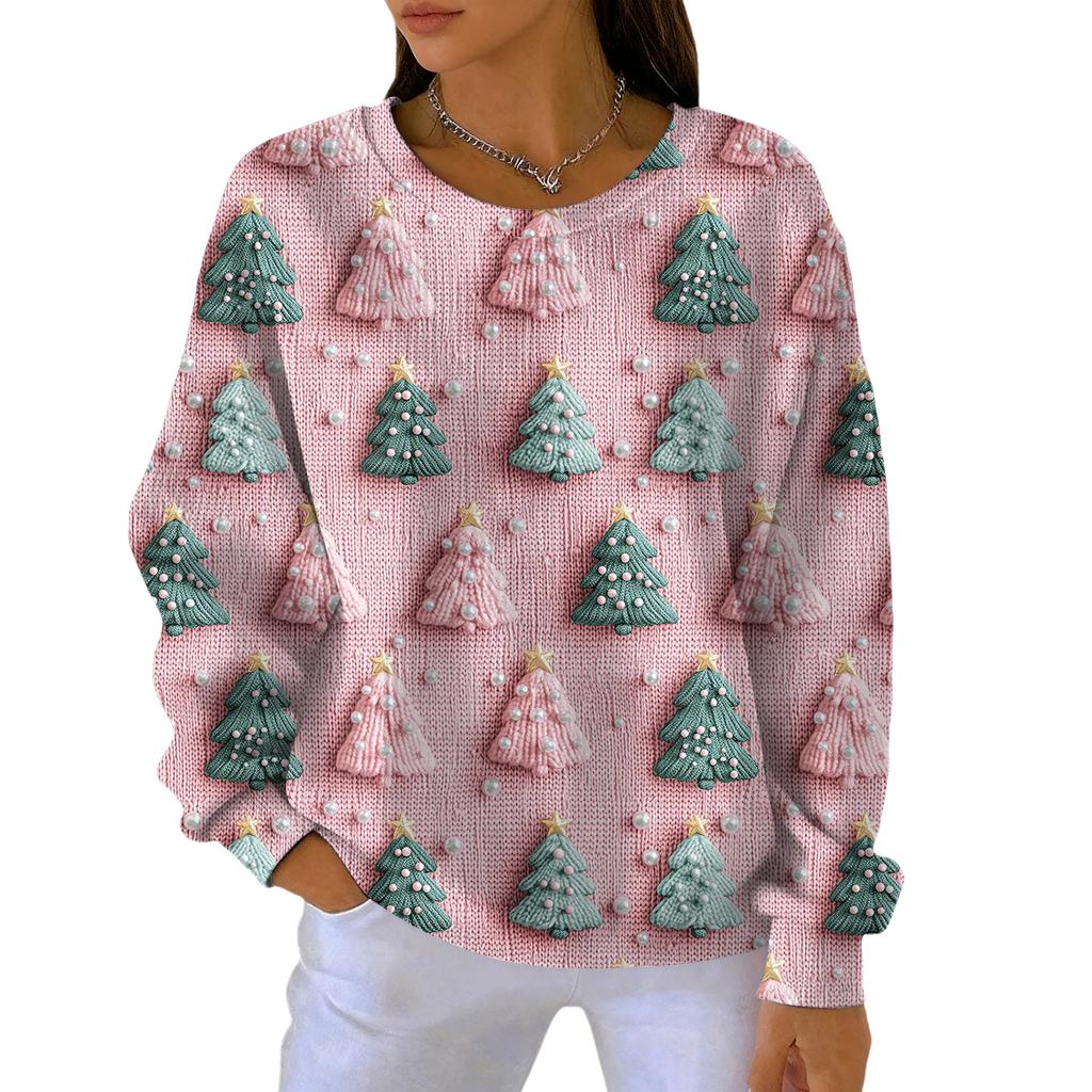 Modă Femei Casual Gradient Imprimeu Crăciun Pulover Sport Top cu Mânecă Lungă