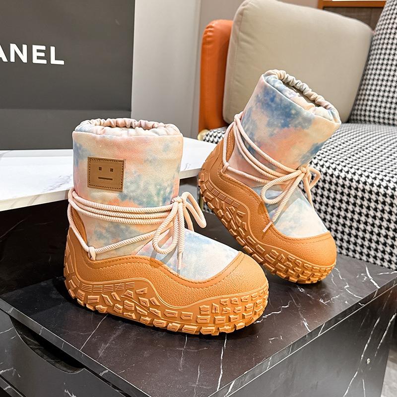 New chubby cute smiley snow boots thick-soled waterproof and non-slip padded snow boots for women