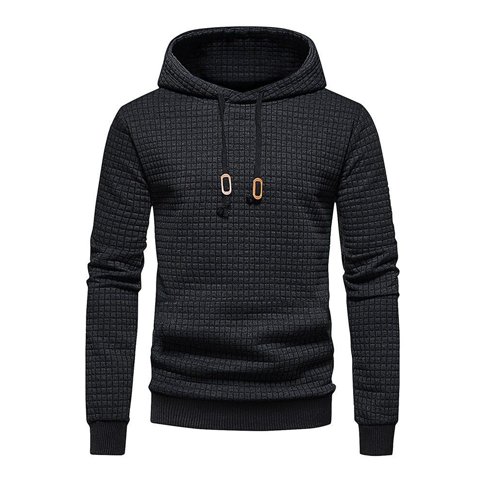 2025 New Men's Hooded Plaid Sweater Youth Casual Sports Jacquard Pullover Jacket Thin Pullover