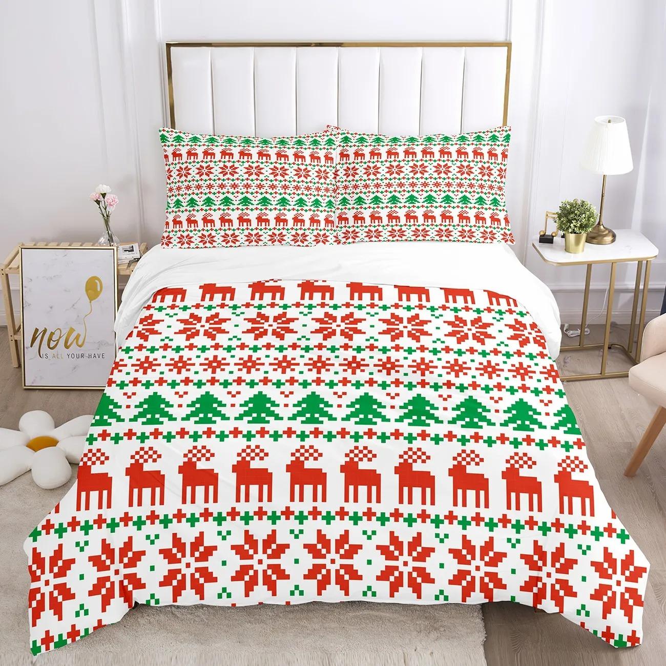 

Pink Red Christmas Bedding Set Cute No Filler Duvet Cover Pillowcase Single Full Kids Adult New Year Gift Home Decor Bedclothes 135x200cm
