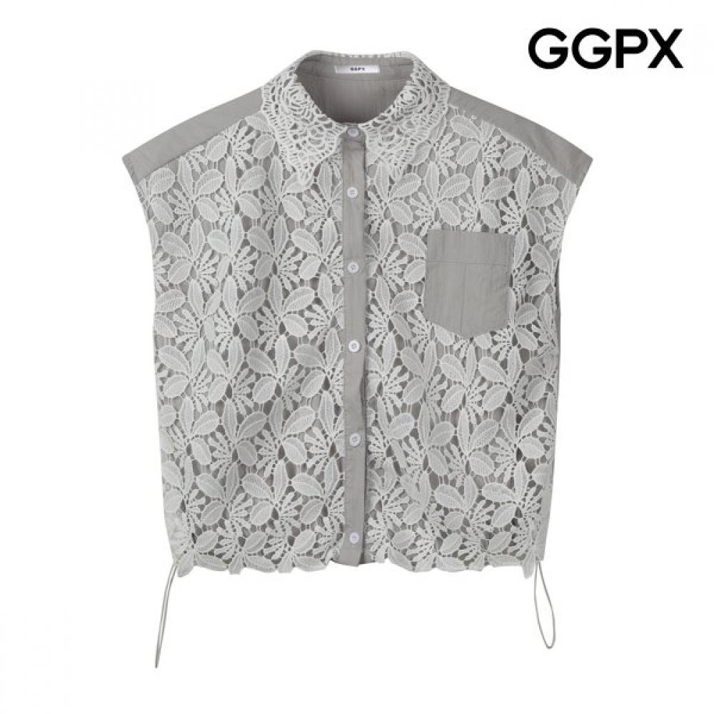 Ggpx New York Color Block Pocket Flower Lace Sleeveless Blouse Gq5sh037f Grey/F