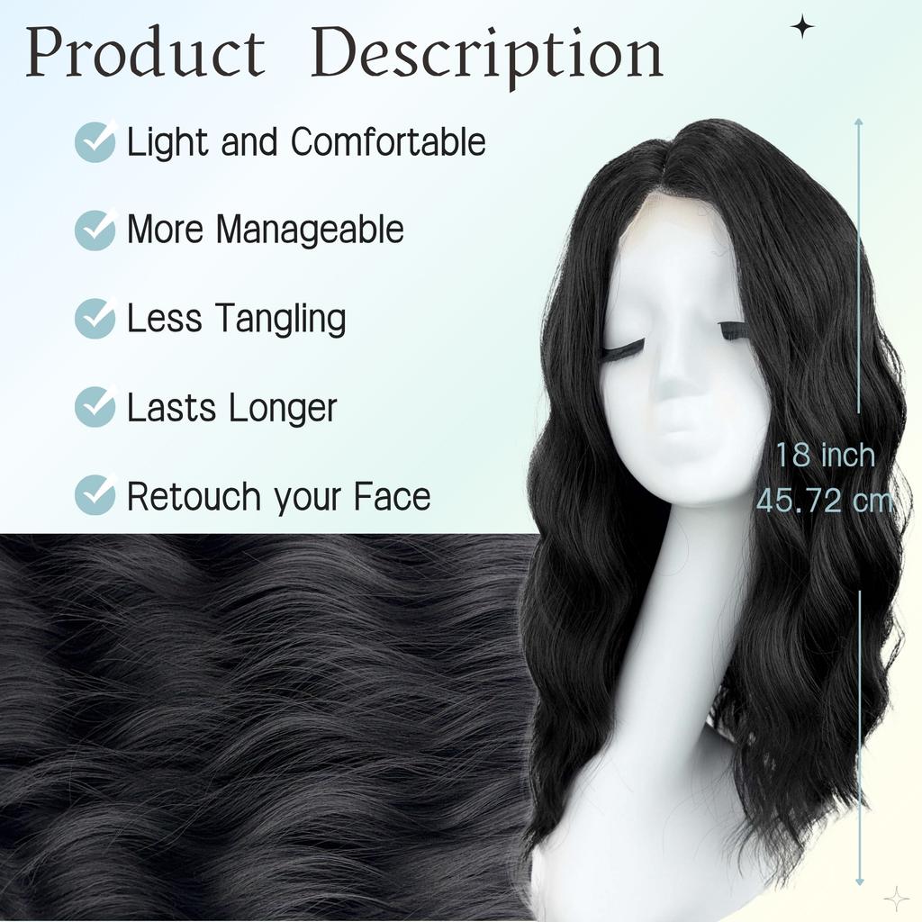 European American Fashion New Wig Black Forehead Lace Mid Split Wool Roll Long Curled Hair