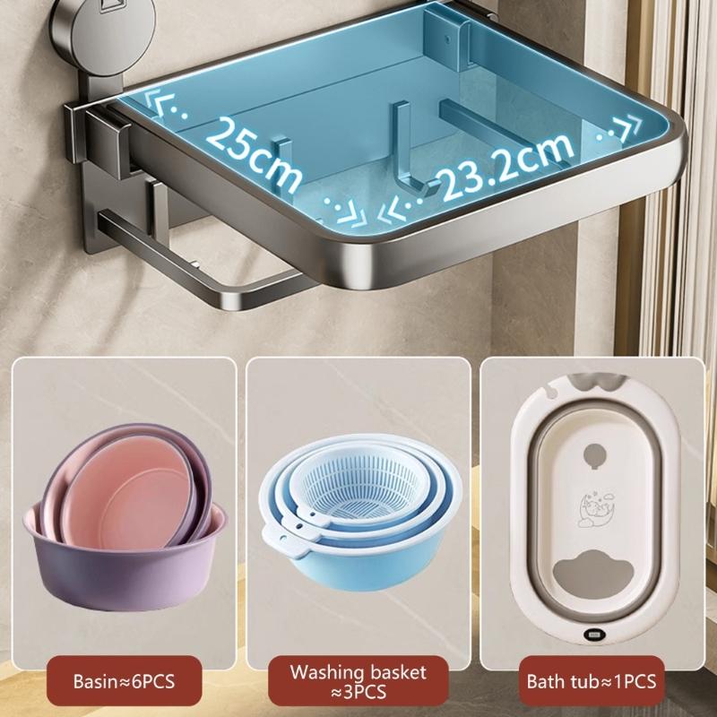 Aluminium Klappregal Saugnapfmontierte Küchenaufbewahrungslösung für effiziente Lagerung im Badezimmer Küche