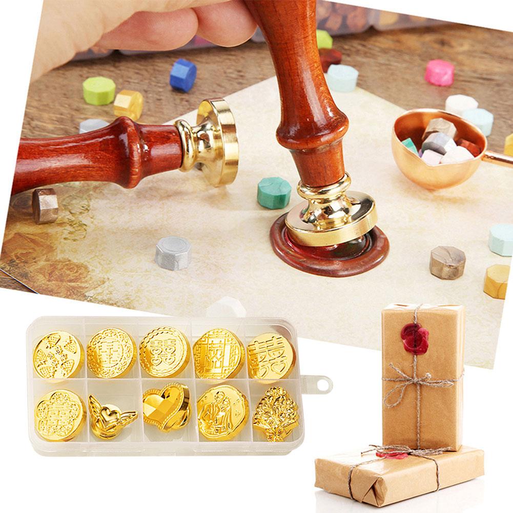 10pcs/box Wax Seal Stamps Christmas Wax Stamps Head Copper Brass Sealing DIY Scrapbooking Envelope Invitation Wedding Decorative
