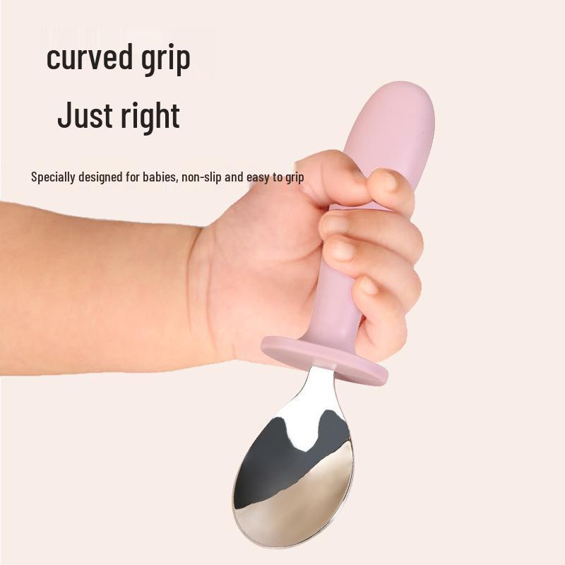 304 Stainless Steel Baby Feeding Set: Long-Handled Silicone Fork & Spoon
