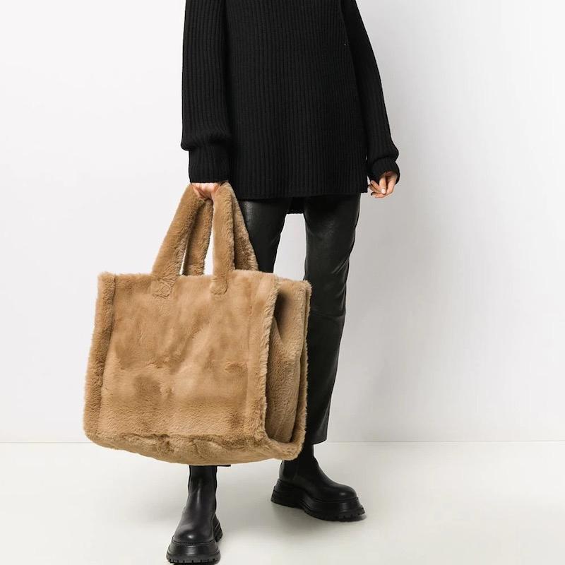 Maxi Borsa Tote Morbida Invernale A Cuore In Peluche Ecologico - Arancione - Regalo Per Donna
