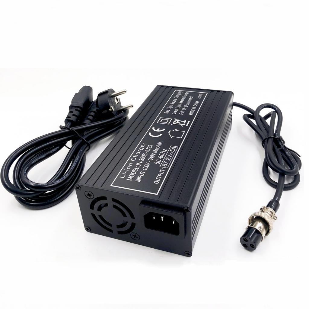 67.2V5A Fast Charge 5A Charger For 60V Wheelbarrow Harley 16S 60V Lithium Battery GX16 Connector with Fan Metal Shell