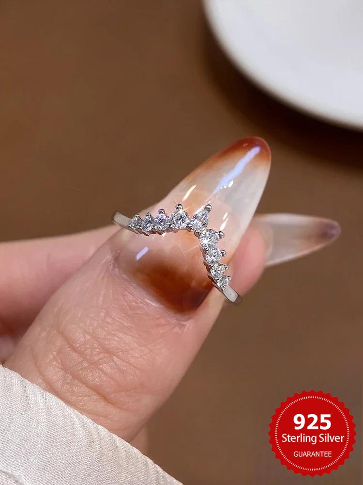 925 Sterling Silver Classic Simplicity V-Shaped Water Droplet Ring For Women Engagement Wedding Luxury High Quality Fine Jewelry