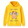Kids Boys Girls Hooded Pullover Sweatshirt, Cute Capybara Lift First Chill Later Graphic Casual Soft Long Sleeve Hoodie For Daily Workout Playwear