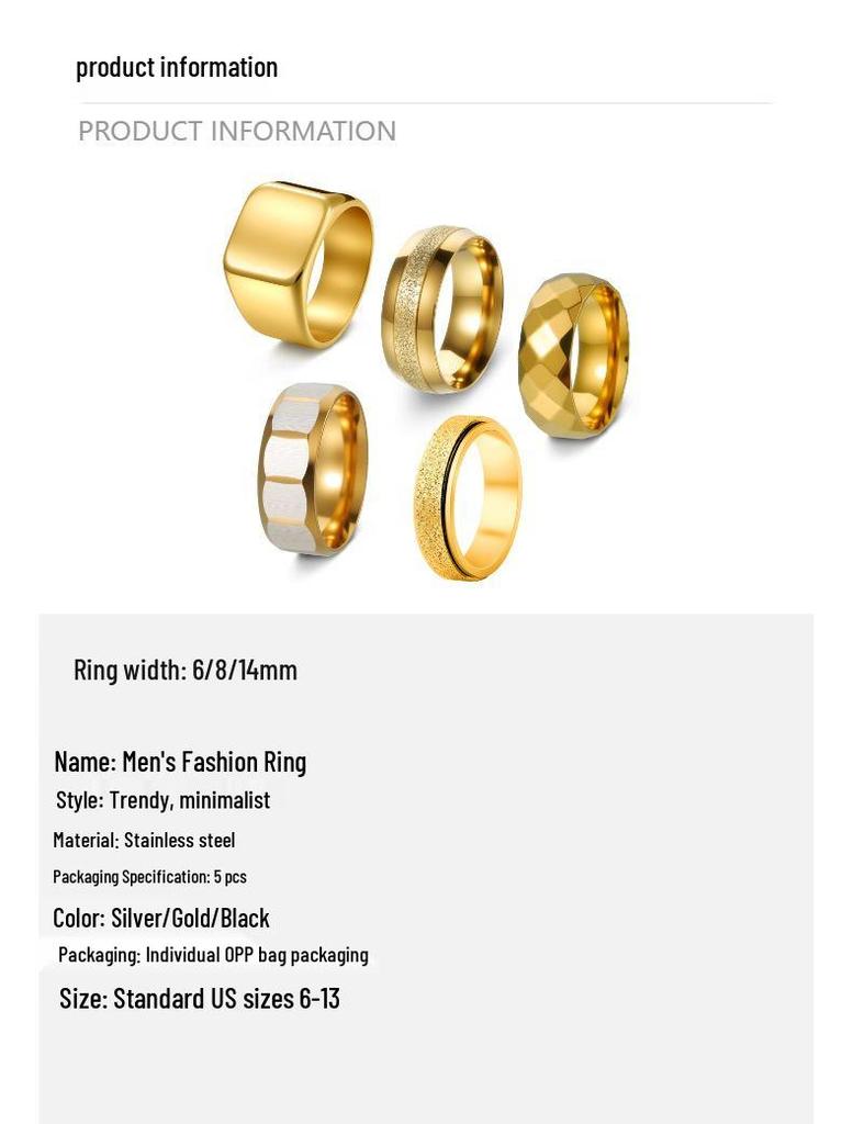 Modisches Titanium-Edelstahl-Ringset für Herren - Mehrere Stile und personalisiertes Design