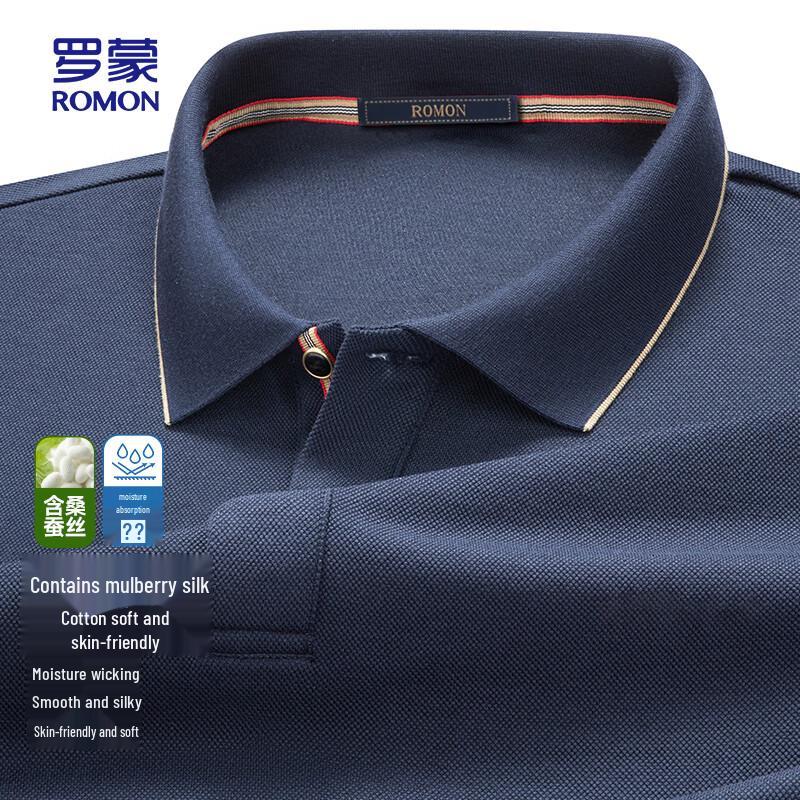 ROMON Men s Solid Polo Business Casual Long Sleeve T-Shirt 180