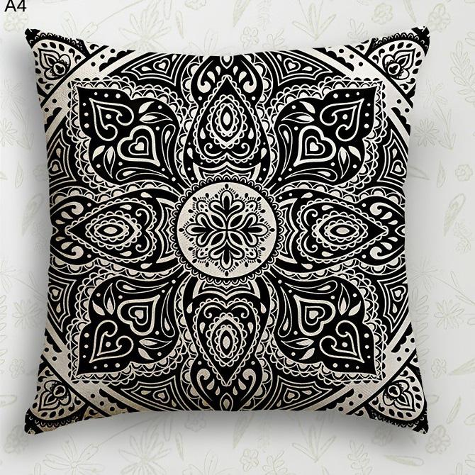 Black and White Mandala Pillowcase ,Sofa Bedroom Cushion Cover, Single-sided Printing, Without Pillow Core