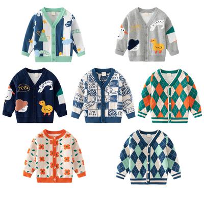 Kids Girls Boys Long Sleeve Cardigan Sweater Print Knitted Button Closure Coat