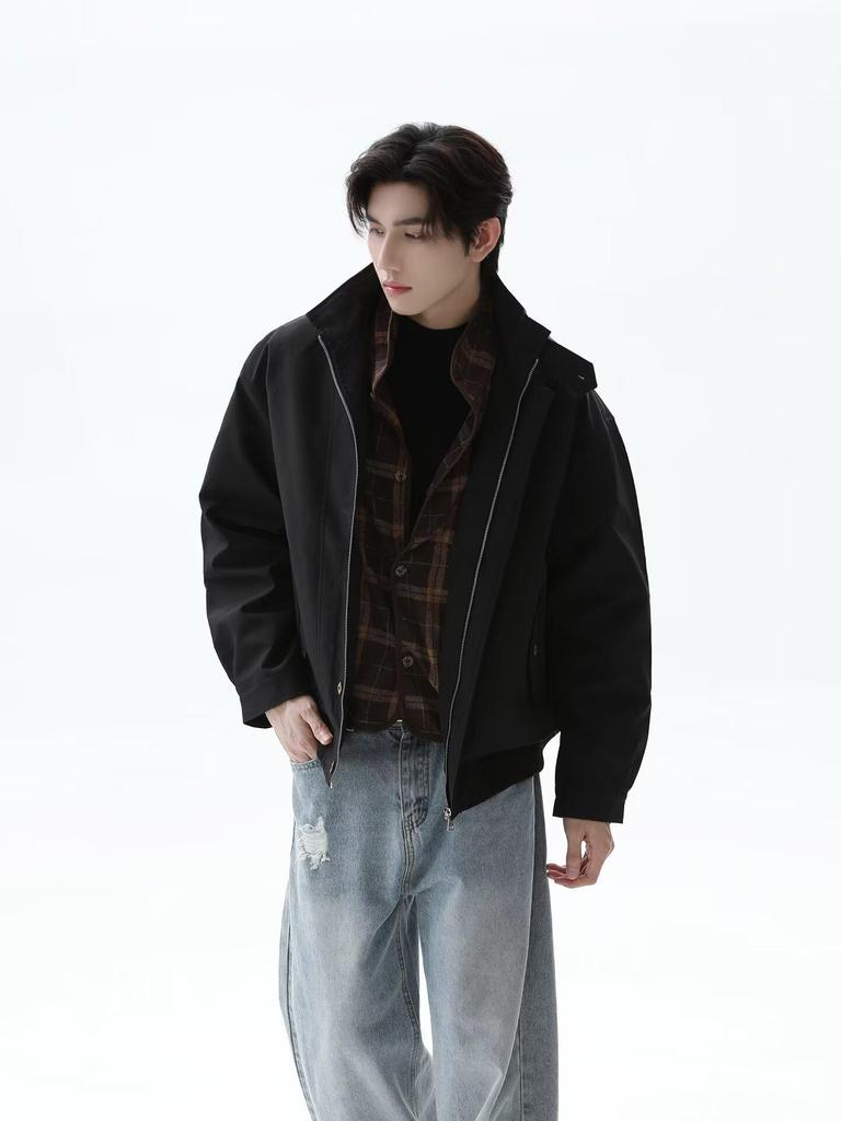 Men's Trendy Stand Collar Fake Two-Piece Workwear Jacket - 2026 Spring/Autumn Collection