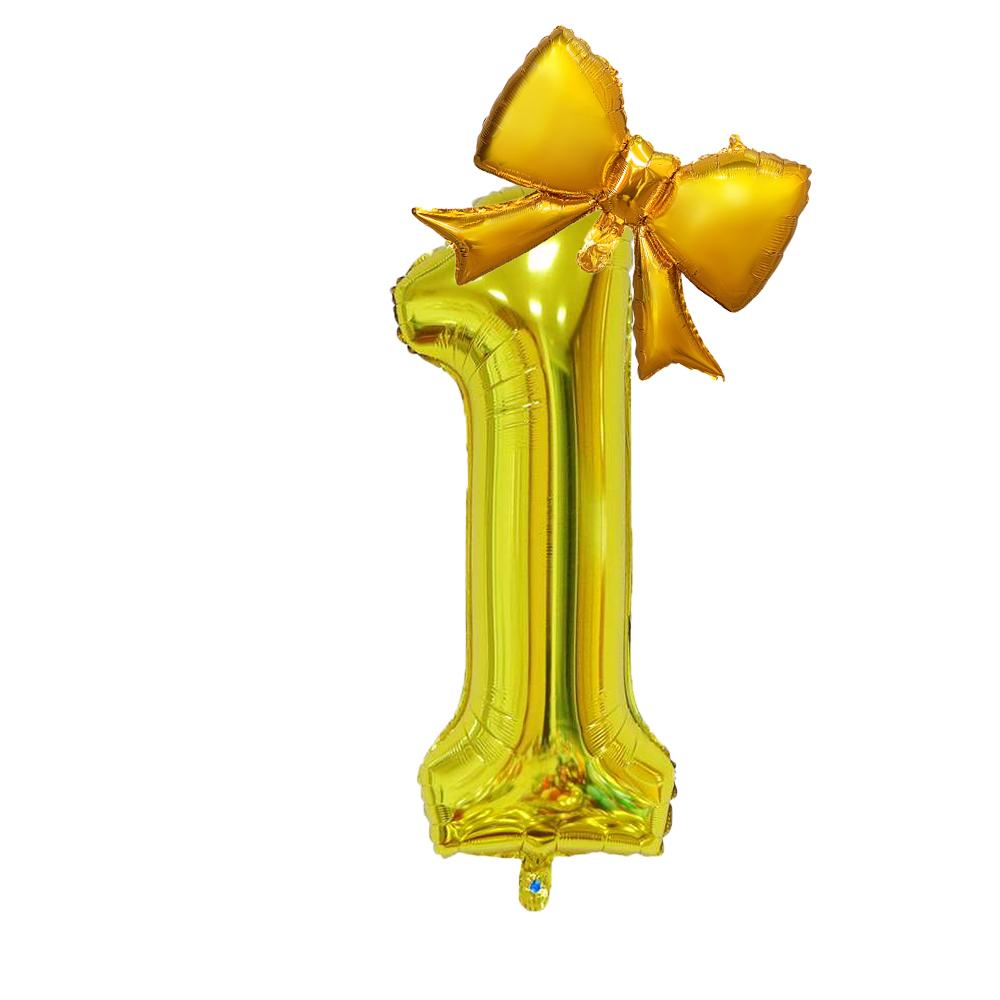 2Pcs 40Inch Gold Number Foil Balloon with Cute Bow Balloons For Kids Baby Girl 1st Birthday Party Decoration Favors Supplies