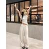 Wide Leg White Linen Pants Woman Casual Basic Summer 2024 Oversize Female Straight Trousers Baggy Elastic Waist Pants