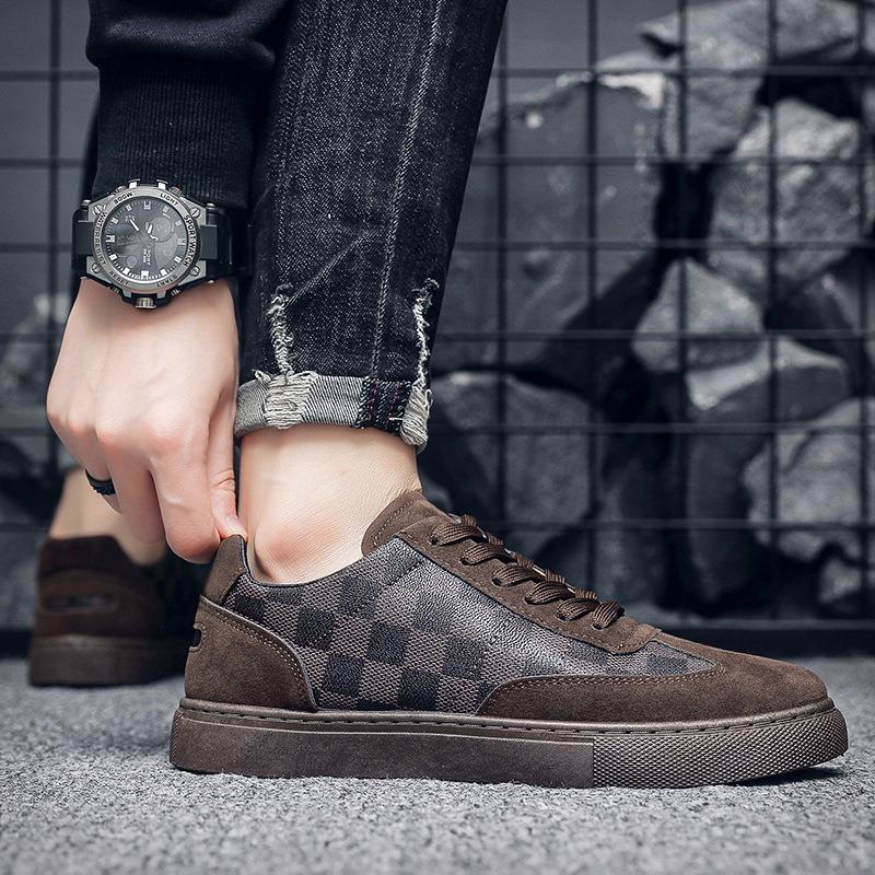 Board Shoes Men's Shoes Men's Board Shoes Low-top Plaid Lace-up Casual Shoes Versatile Shoes Men's Trendy Men