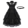 Girls Wednesday Addams Costume Dress, Gothic Party Cosplay, Halloween Role Play, Black Polyester Dress, 140cm