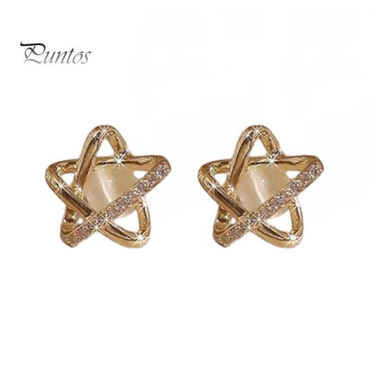 

1 пара сережек-гвоздиков в форме полой звезды со стразами и искусственным опалом, легкие сплавные серьги-гвоздики, женские украшения для выпускного вечера, вечеринки, свидания золотистый