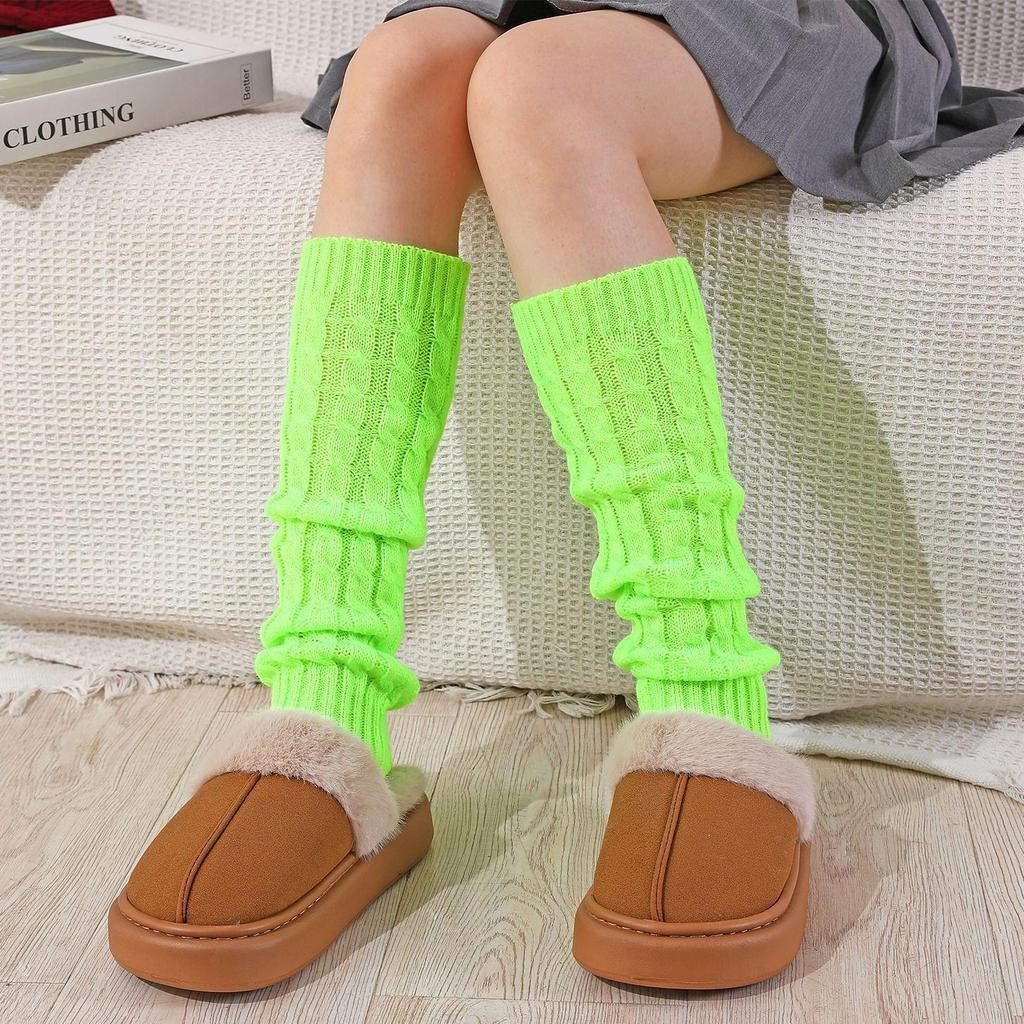 Korean Style Women's Thick Cable Knit Slouch Socks, 85g - Autumn/Winter Wool Leg Warmers & Boot Covers