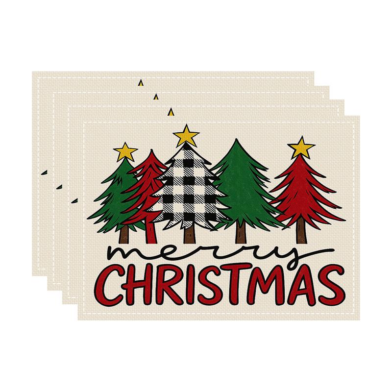 New Christmas Imitation Linen Texture Rectangular Placemat - Festive Table Mat Decoration