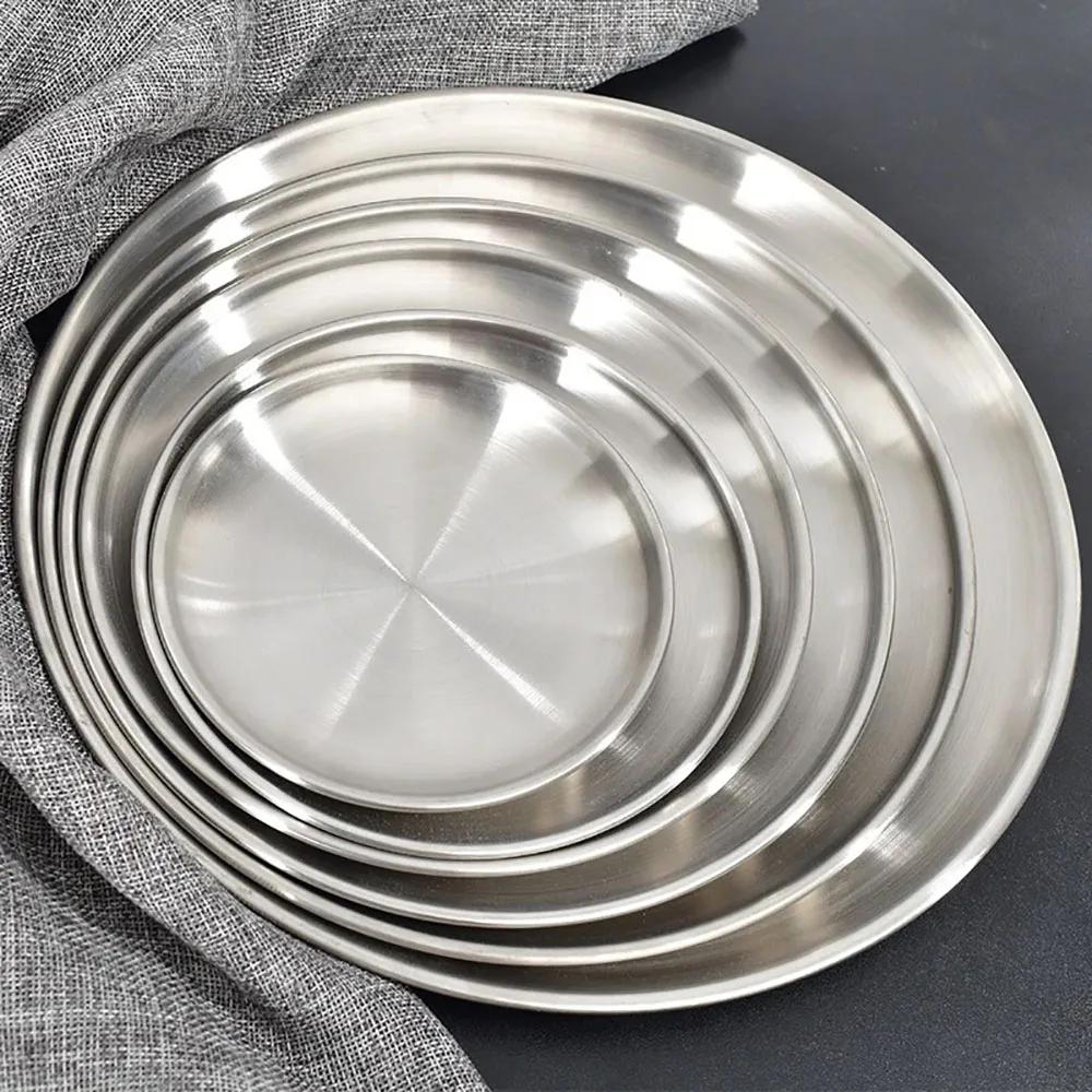 4Pcs Stainless Steel Dining Dish Camping Picnic Tray Dirt Proof Kitchen Bar Tableware Fruit Snack Cake Plate Kitchen Accessories