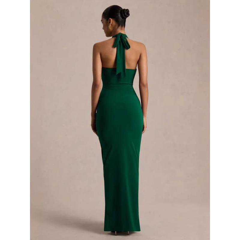 Women's Sexy Temperament V-neck Halter Neck Strap Slim Design Pleated Niche Dress Wholesale