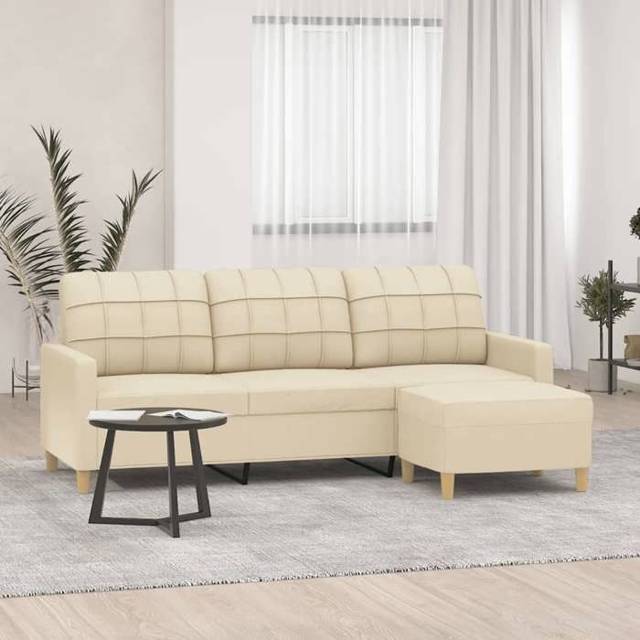 VidaXL 3-seater Sofa with Footrest Cream 180 Cm Fabric, Sofa, Sofa with Footrest, Three-seater Sofa, Sofa 3201003