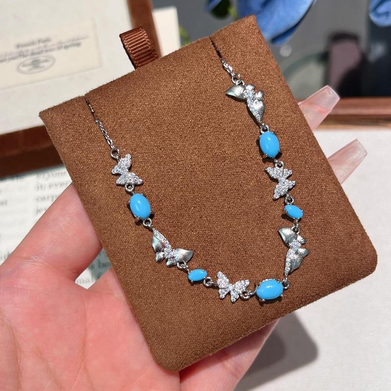 Medieval Retro Blue Pine Kingdee Brushed Point Diamond Butterfly Necklace Bracelet Ring Light Luxury High-End Jewelry