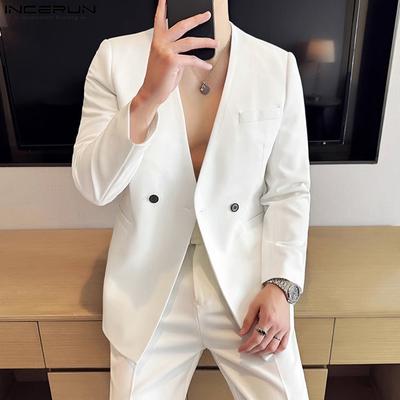 Men Collarless Long Sleeve One Button Blazer Casual Oversized Thin Suit Coats