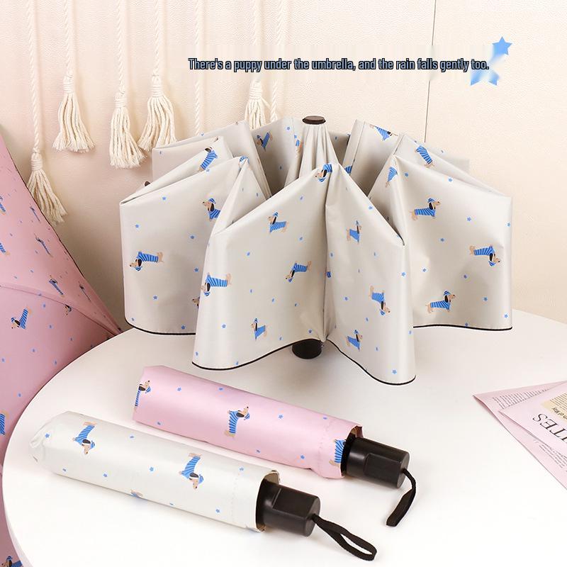 Automatic Cute Cartoon Black Glue Folding Umbrella for Girls - Dual Sun & Rain Protection