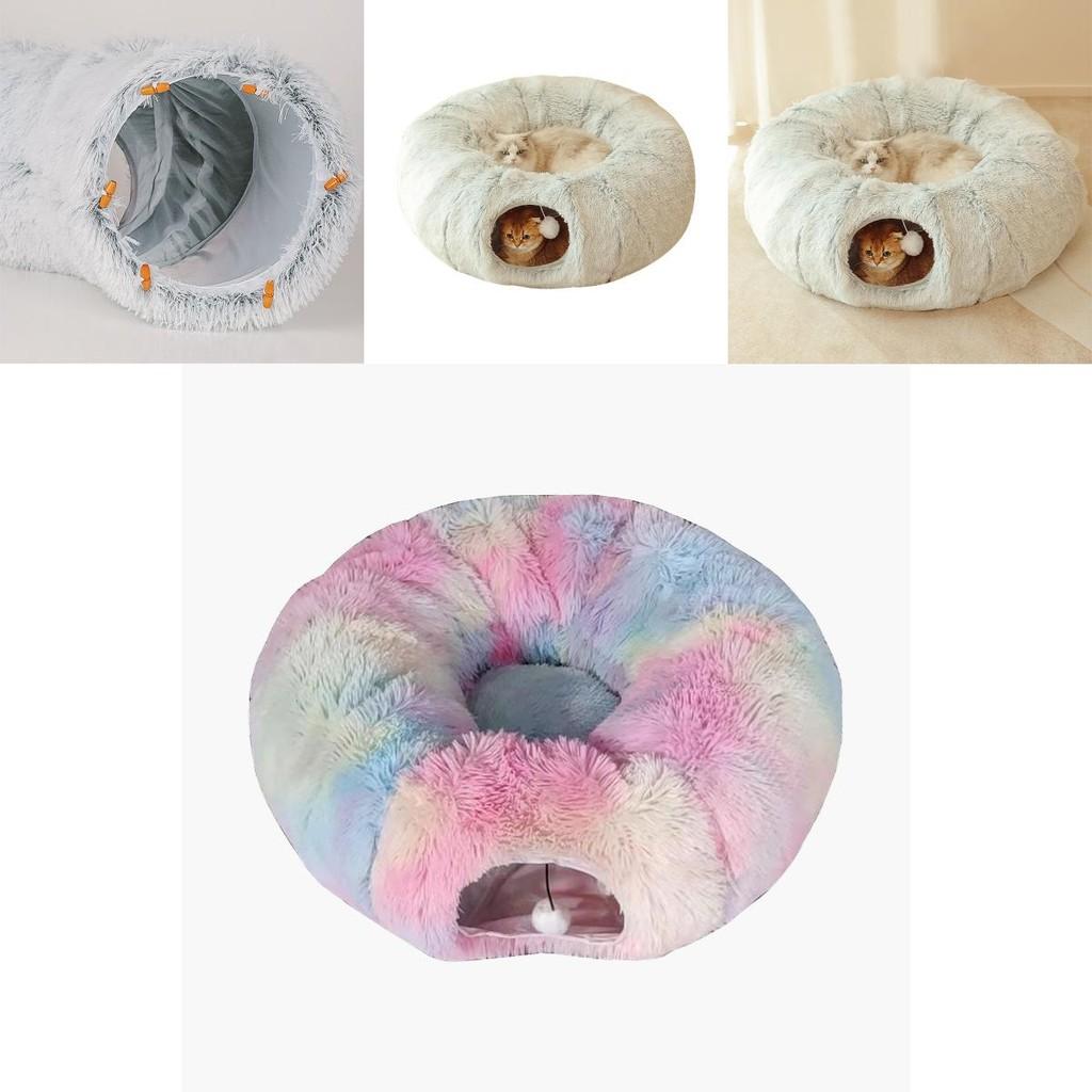Cozy Winter Cat Bed Tunnel Soft Plush Fleece Foldable Pet Nest For Cats And Dogs In Grey And Patterned Colors