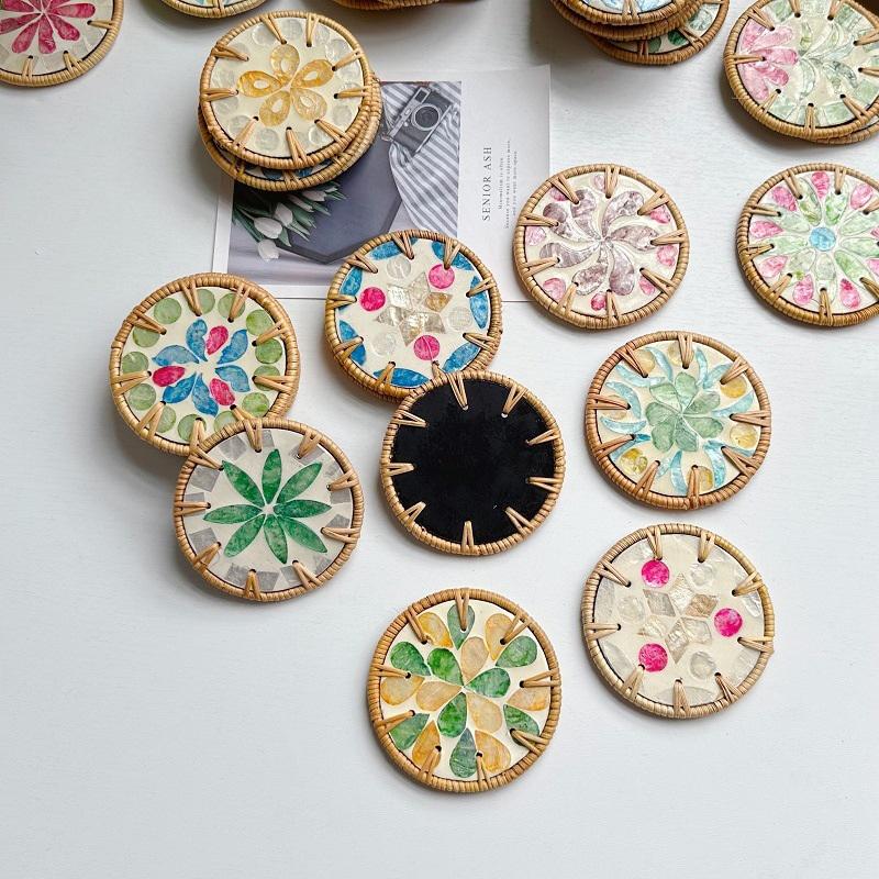 Vine Woven Shell Coaster Southeast Asian Style Insulated Tea Cup Mat Tea Table Anti Scalding Hand Made Shell Mat Home Decoration