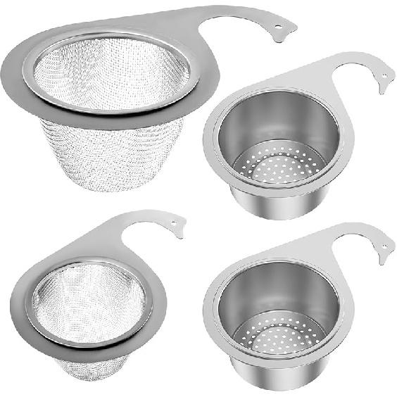 2 Pcs Stainless Steel Swan Sink Strainer Basket, Sink Strainer Colander Drain Basket, Faucet Hanging Filter Basket, Corner Sink Strainer for Kitchen