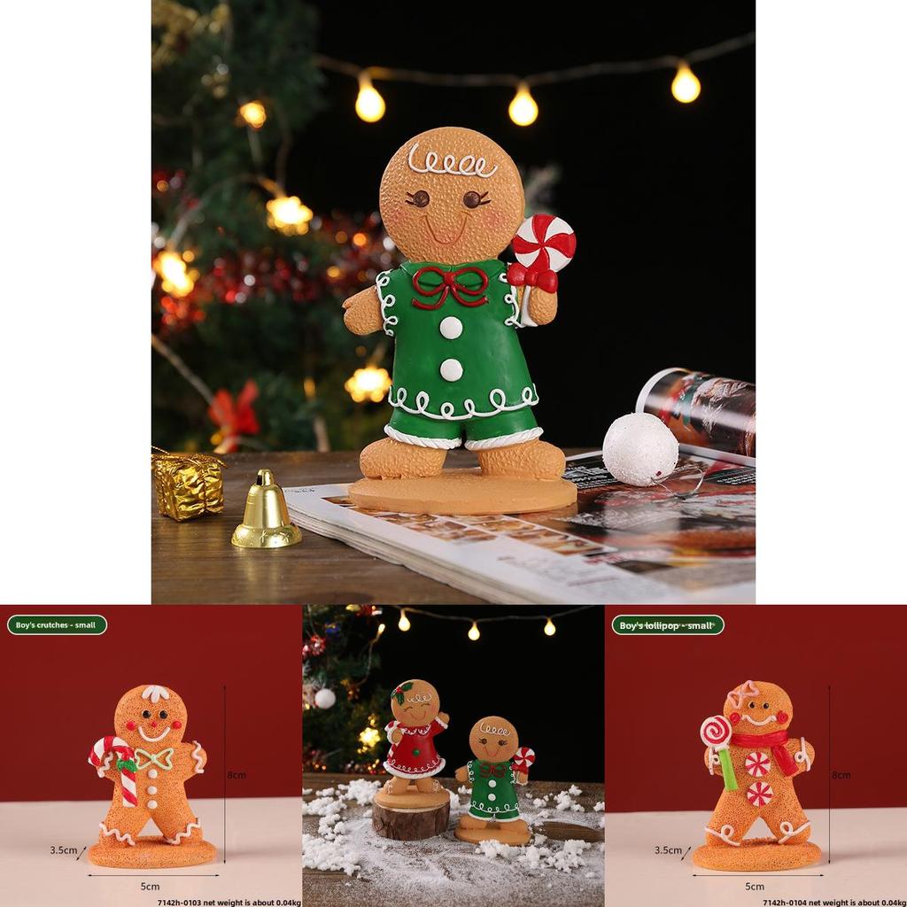 Christmas Gingerbread Man Decor Resin Cartoon Holiday Tabletop Ornament For Festive Atmosphere