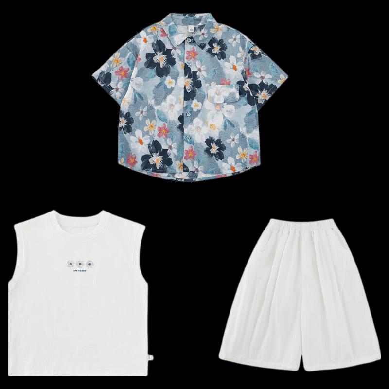 YOYO Boy's Summer 10A Antibacterial Floral 3-Piece Outfit